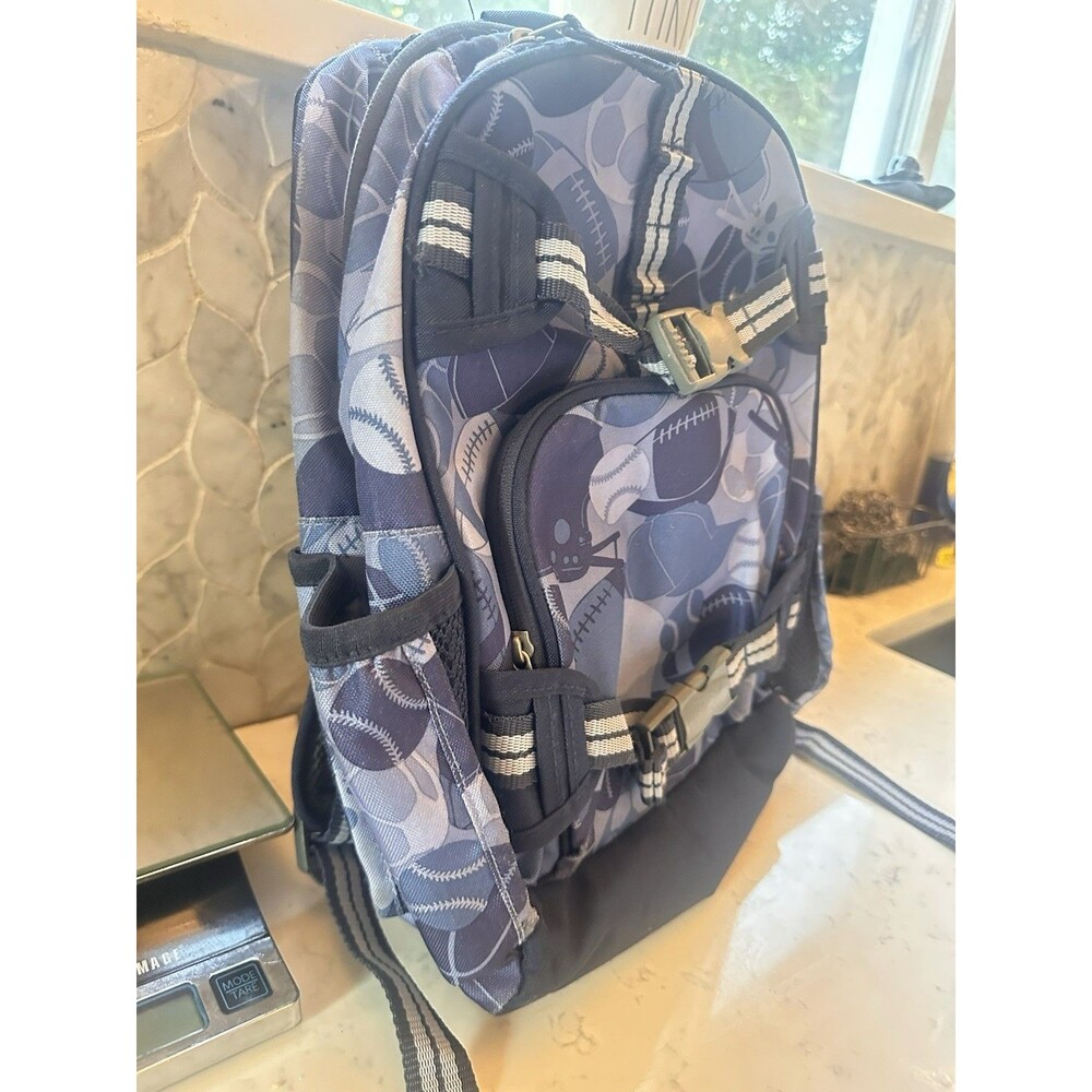 Pottery Barn Kids Mackenzie Backpack Blue Grey Sports Camo Adjustable School Bag - Picture 2 of 9